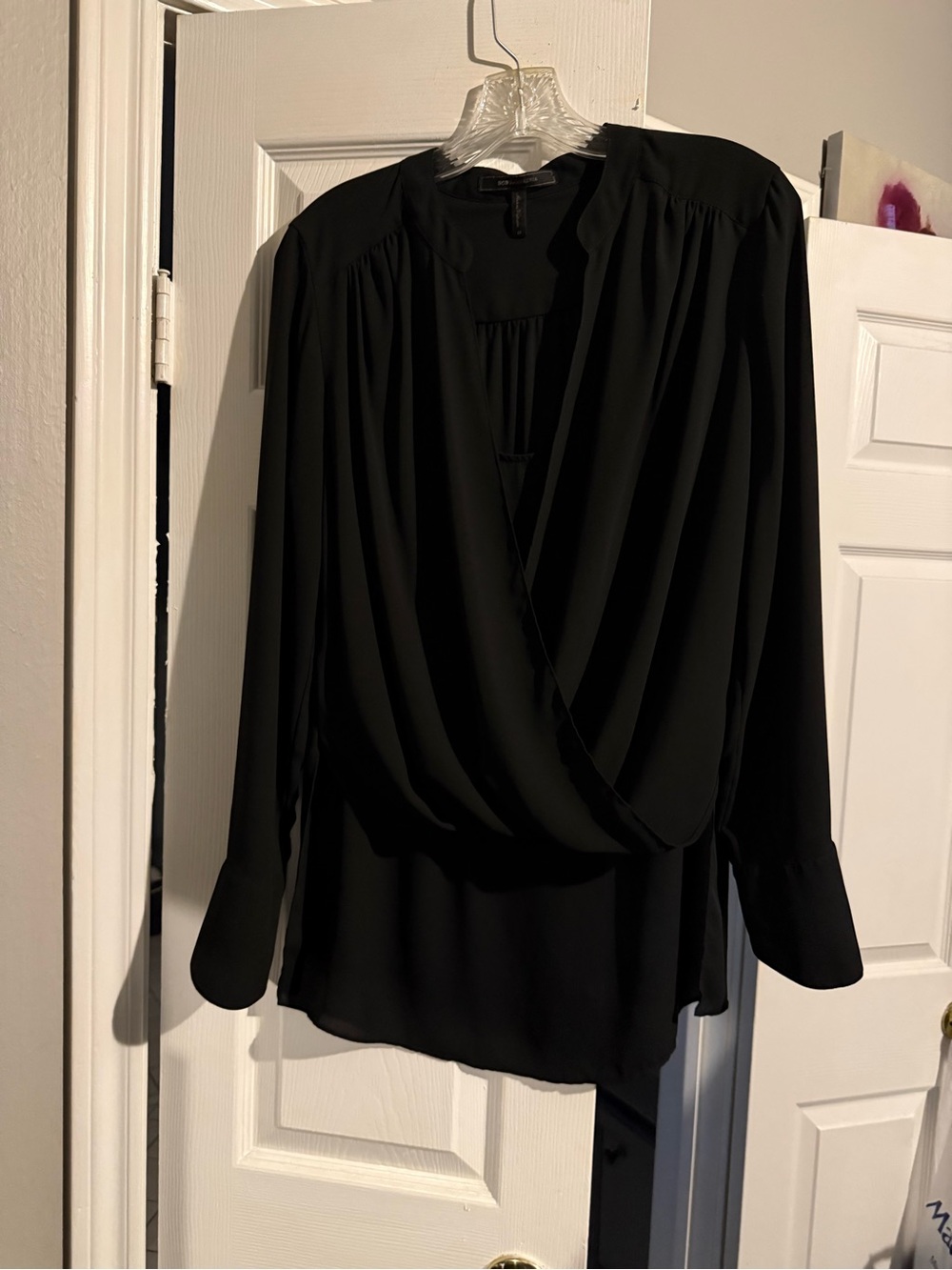 BCBGMaxAzria Black Surplice Draped Blouse